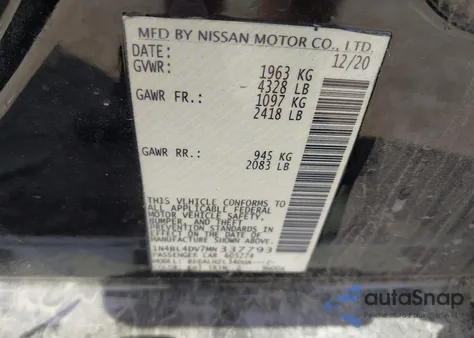 2021 Nissan Altima Sv Fwd z USA, uszkodzony, nr VIN 1N4BL4DV7MN337793